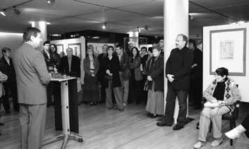 Haus des Buches Leipzig, 2007. Dr. Wolfgang Tittel begrüßt die Gäste zur Ausstellung „Reinhard Minkewitz – Radierung 1984–2007“